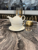 TREND HOME COLLECTION Set de théière en porcelaine et tasse avec liseré doré 3 pièces